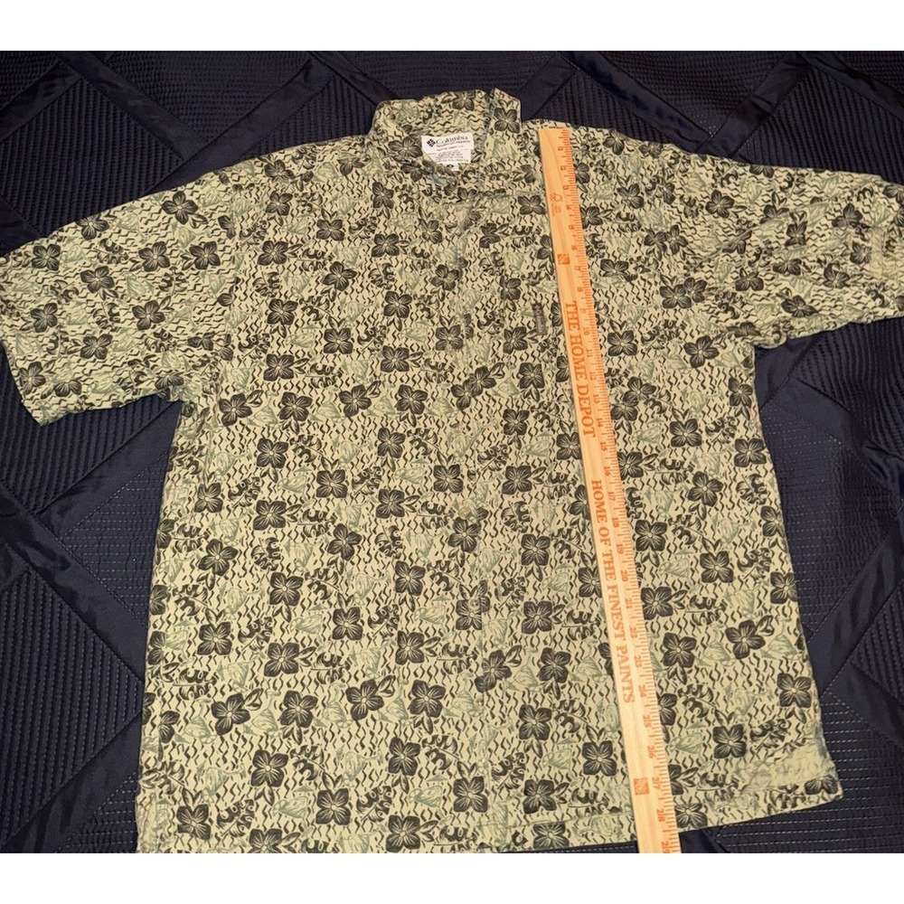Columbia Mens M Floral Shirt Linen‎ Cotton Blend Black Green Hawaiian Aloha